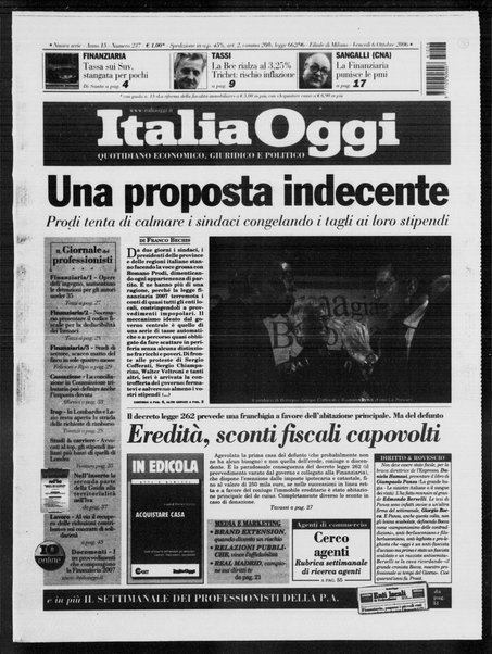 Italia oggi : quotidiano di economia finanza e politica